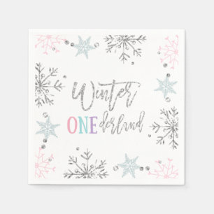 Winter ONEderland Zilver Bloemen Roze Glitter Meis Servet