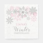 Winter Onederland Zilver en Roze servet (Voorkant)