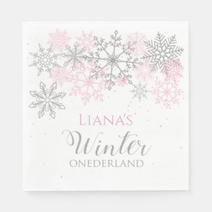 Winter Onederland Zilver en Roze servet