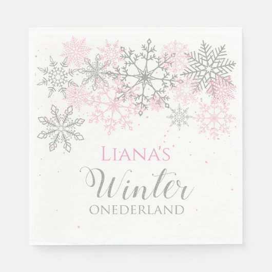 Winter Onederland Zilver en Roze servet (Voorkant)