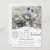 Winter ONEderland Zilver Glitter 1e Verjaardag Kaart (Voorkant)