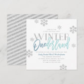 Winter ONEderland Zilver Glitter Blauw 1e Verjaard Kaart (Voorkant / Achterkant)