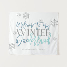 Winter ONEderland Zilver Glitter Blauwe Welkom Bor Wandkleed