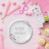 Winter ONEderland Zilver Glitter Roze Bloemenmeisj Papieren Bordje (Feest)