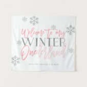 Winter ONEderland Zilver Glitter Roze Welkom Bord Wandkleed (Voorkant (horizontaal))