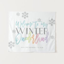 Winter ONEderland Zilver Regenboog Welkom Bord Wandkleed