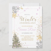 WINTER ONEderland Zilver Roze & Goud 1e Verjaardag Kaart (Voorkant)