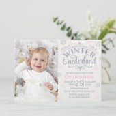 Winter Onederland Zilver Roze Sneeuwvlok 1e Kaart (Staand voorkant)