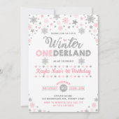 Winter ONEderland Zilver Roze Sneeuwvlok Verjaarda Kaart (Voorkant)