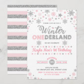 Winter ONEderland Zilver Roze Sneeuwvlok Verjaarda Kaart (Voorkant / Achterkant)