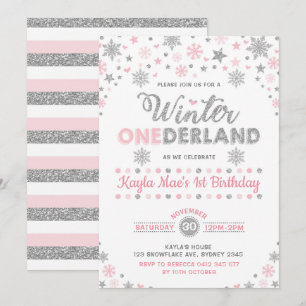 Winter ONEderland Zilver Roze Sneeuwvlok Verjaarda Kaart