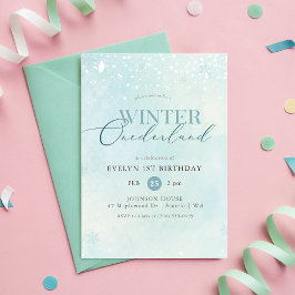 Winter Onederland Zilveren Glitter Baby 1e Verjaar Kaart