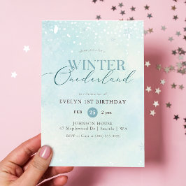 Winter Onederland Zilveren Glitter Baby 1e Verjaar Kaart