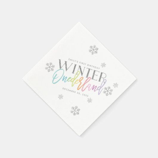Winter ONEderland Zilveren Glitter Regenboog 1e Da Servet (Hoek)