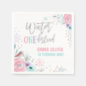 Winter ONEderland Zilveren Roze Bloemen Sneeuwvlok Servet (Voorkant)