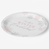 Winter Onederland Zilveren Roze Glitter 1e Verjaar Papieren Bordje (Gekanteld)