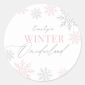 Winter Onederland Zilveren Roze Glitter 1e Verjaar Ronde Sticker (Voorkant)