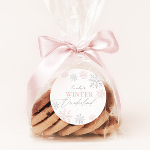 Winter Onederland Zilveren Roze Glitter 1e Verjaar Ronde Sticker