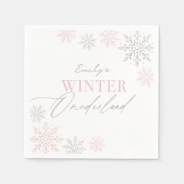 Winter Onederland Zilveren Roze Glitter 1e Verjaar Servet