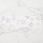 Winter Onederland Zilveren Roze Glitter 1e Verjaar Waterfles Etiket