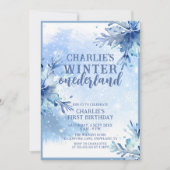 Winter Onederland Zilveren Sneeuwvlokken 1e Verjaa Kaart (Voorkant)