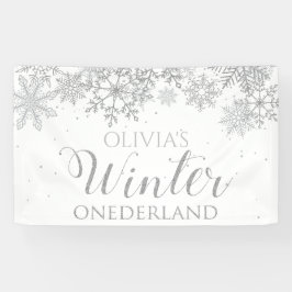 Winter Onederland Zilveren Sneeuwvlokken Eerste Ve Spandoek
