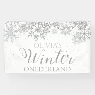 Winter Onederland Zilveren Sneeuwvlokken Eerste Ve Spandoek