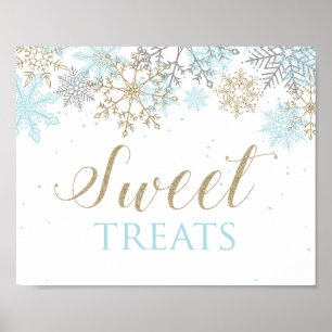 Winter Onederland Zoete Snoepjes Bord Blauwe Sneeu Poster