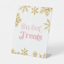 Winter Onederland Zoete Treats Roze Goud Reclamebord Met Voetstuk