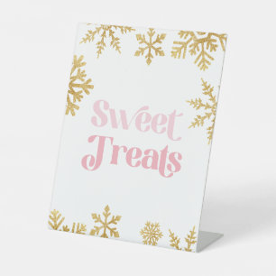 Winter Onederland Zoete Treats Roze Goud Reclamebord Met Voetstuk