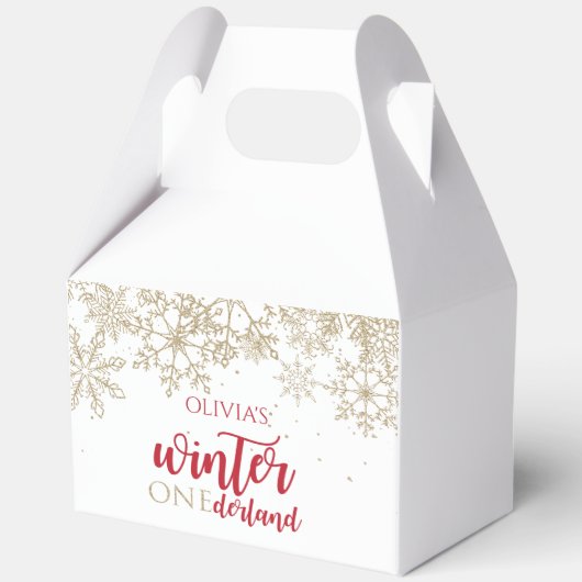 Winter ONEdernald Red en Gold Snowflake Verjaardag Bedankdoosjes (Voorkant)