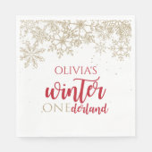 Winter ONEdernald Red en Gold Snowflake Verjaardag Servet (Voorkant)
