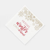 Winter ONEdernald Red en Gold Snowflake Verjaardag Servet (Hoek)