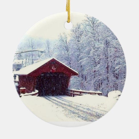 WINTER OP DE GEDEKTE BRIDGE-versiering Keramisch Ornament (Achterkant)
