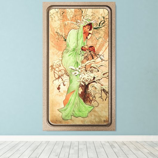 Winter op een groene cape door Alphonse Mucha Canvas Afdruk (Insitu (Houten vloer))