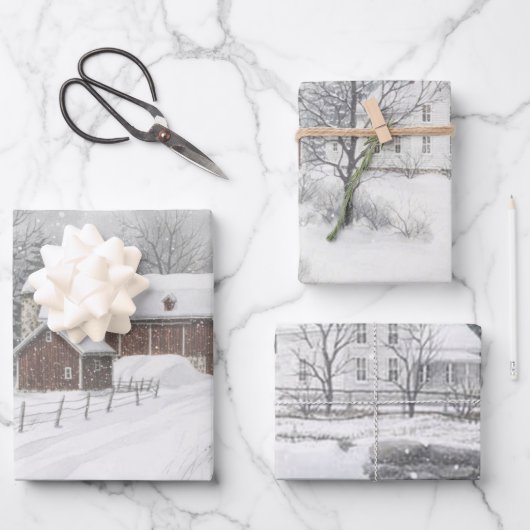 Winter op het Boerderij Inpakpapier Vel (Voorkant)