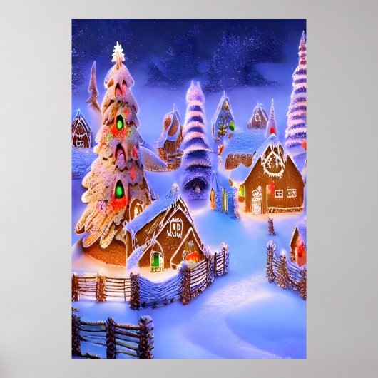 Winter op het dorp Gingerbrood | AI Art Poster (Voorkant)
