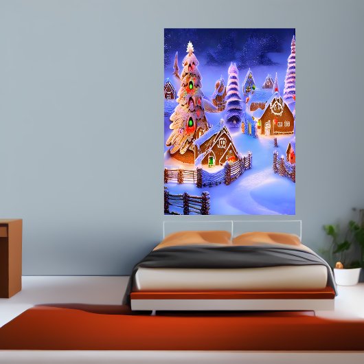 Winter op het dorp Gingerbrood | AI Art Poster