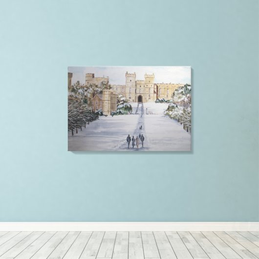 Winter op het kasteel van Windsor Canvas Afdruk (Insitu (Houten vloer))