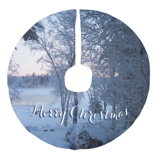 Winter op het meer imitatie linnen kerstboom kleed (Voorkant)