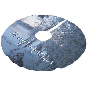 Winter op het meer imitatie linnen kerstboom kleed