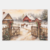 Winter Op het ouderwetse Boerderij Inpakpapier Vel (Voorkant 3)