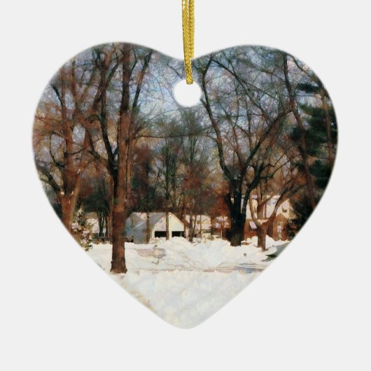 Winter op straat keramisch ornament (Voorkant)