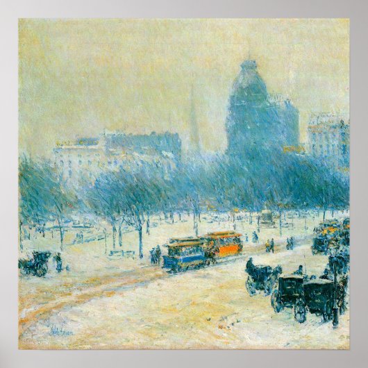 Winter op Unieplein door Frederick Childe Hassam Poster (Voorkant)