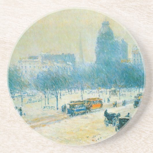 Winter op Unieplein door Frederick Childe Hassam Zandsteen Onderzetter (Voorkant)