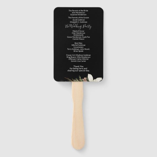 Winter op zwart Elegant Script bruiloft programma Handwaaier (Achterkant)