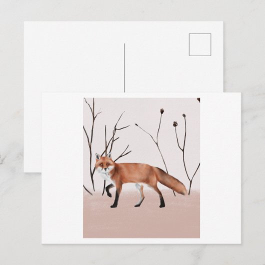 Winter orange fox walking in a portrait briefkaart (Voorkant / Achterkant)