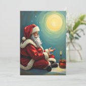 Winter Oude Mode Grappige Mediterende Kerstman Feestdagenkaart (Staand voorkant)