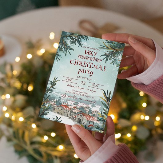 Winter Outdoor Scene Lelijke Trui Kerstfeest Kaart