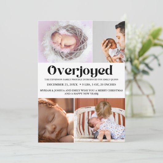 Winter Overjoyed vakantiefoto geboorte Aankondiging (Staand voorkant)